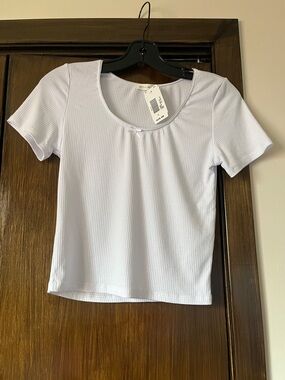 Active USA White Ribbed Scoop Neck Short Sleeve Cropped Tee